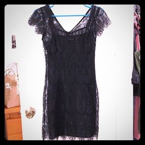 Short sleeved black lace dress